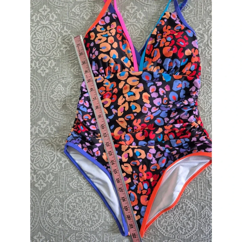 Popvil Womens Multicolor Leopard Print One Piece Swimsuit NWT Size L - Picture 5 of 7